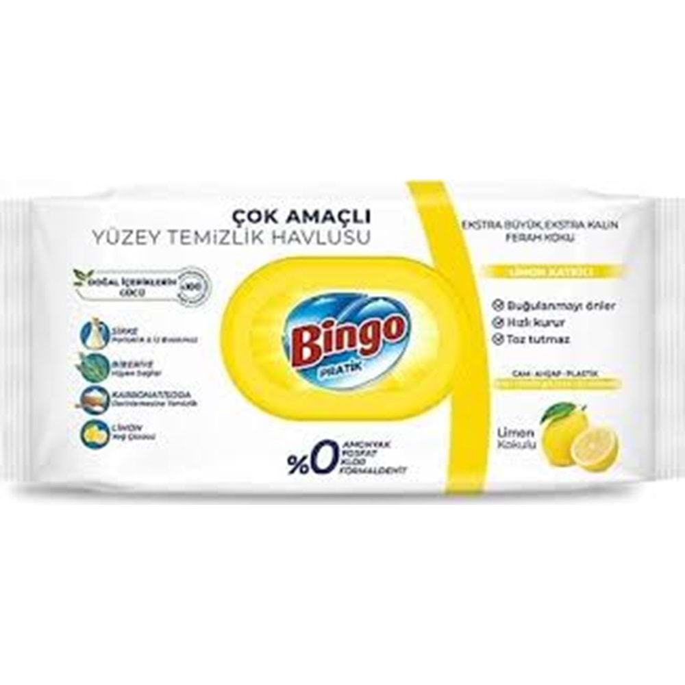 BİNGO LİMON ISLAK TEMİZLİK HAVLUSU 96 LI LARGE