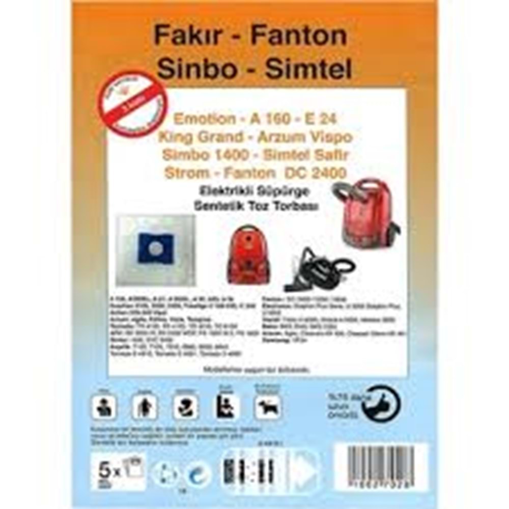SÜPÜRGE TORBASI FAKİR FANTOM SİMFER SİMTEL 5 Lİ